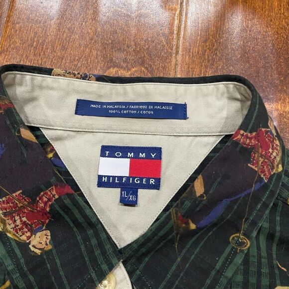 Tommy Hilfiger Vintage Y2K AOP Ski Hunter Green Button Front Shirt Men's XL - Picture 7 of 9